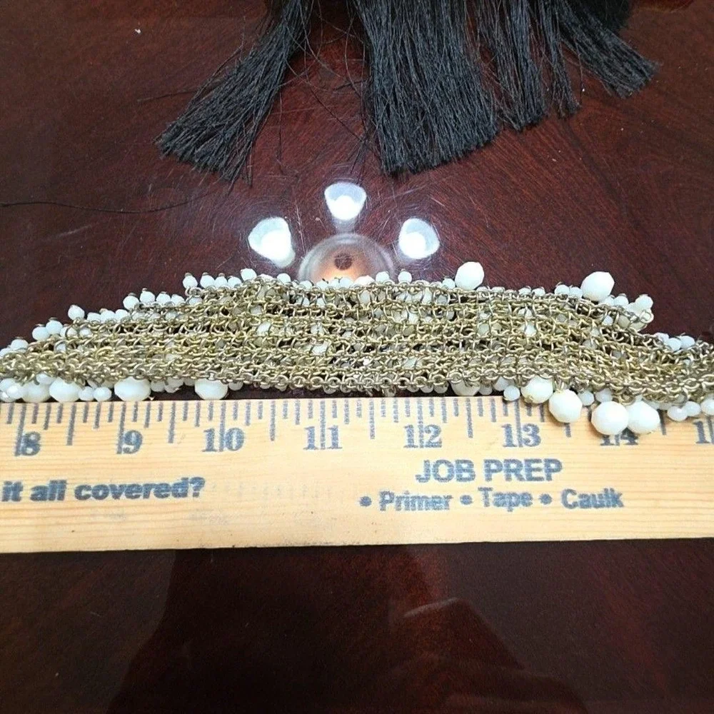 White Acrylic Beaded Bib Statement Necklace Gold Tone Chain Womens 23 In Jewelry